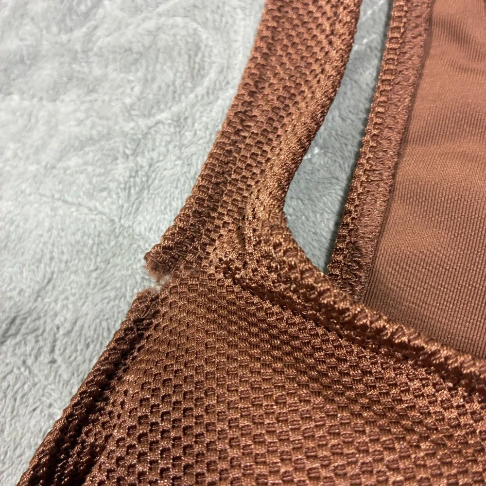 Aerie Brown Textured One Piece Swimsuit Size S Cheeky Scoop Neck Neutral